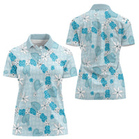 Hawaii Anthurium Tiare Pikake Lei Women Polo Shirt UliUli Lauhala Art Pattern