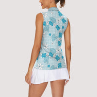 Hawaii Anthurium Tiare Pikake Lei Women Sleeveless Polo Shirt UliUli Lauhala Art Pattern LT01 - Polynesian Pride