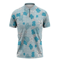 Hawaii Anthurium Tiare Pikake Lei Zipper Polo Shirt UliUli Lauhala Art Pattern
