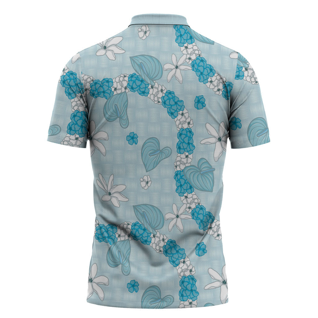 Hawaii Anthurium Tiare Pikake Lei Zipper Polo Shirt UliUli Lauhala Art Pattern
