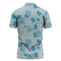 Hawaii Anthurium Tiare Pikake Lei Zipper Polo Shirt UliUli Lauhala Art Pattern