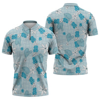 Hawaii Anthurium Tiare Pikake Lei Zipper Polo Shirt UliUli Lauhala Art Pattern