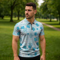 Hawaii Anthurium Tiare Pikake Lei Zipper Polo Shirt UliUli Lauhala Art Pattern