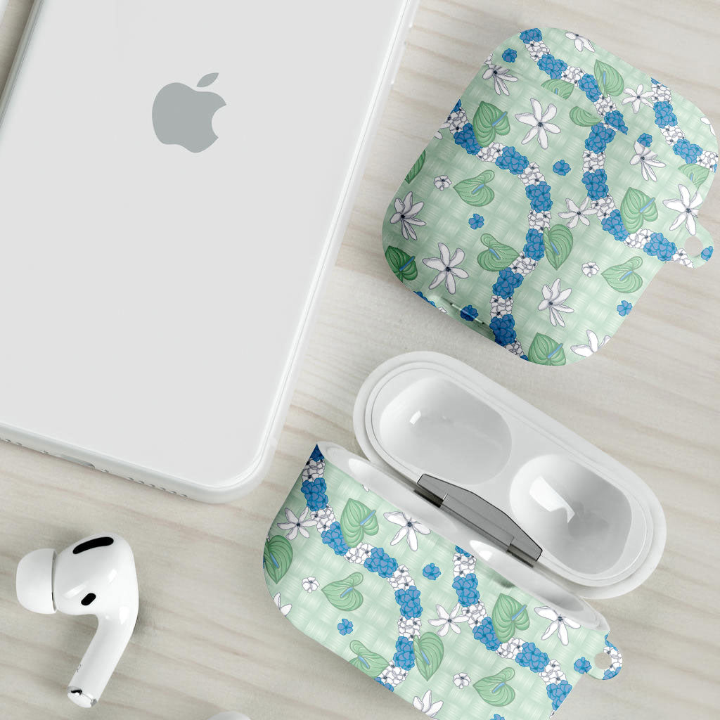 Hawaii Anthurium Tiare Pikake Lei AirPods Case Omaomao Lauhala Art Pattern LT01 - Polynesian Pride