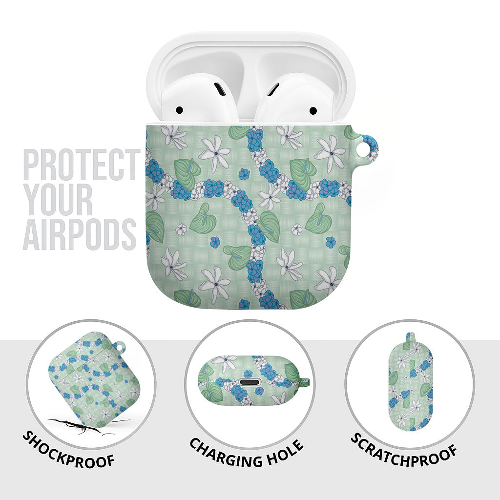 Hawaii Anthurium Tiare Pikake Lei AirPods Case Omaomao Lauhala Art Pattern LT01 - Polynesian Pride