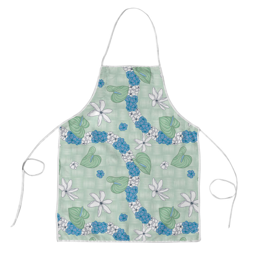 Hawaii Anthurium Tiare Pikake Lei Apron Omaomao Lauhala Art Pattern
