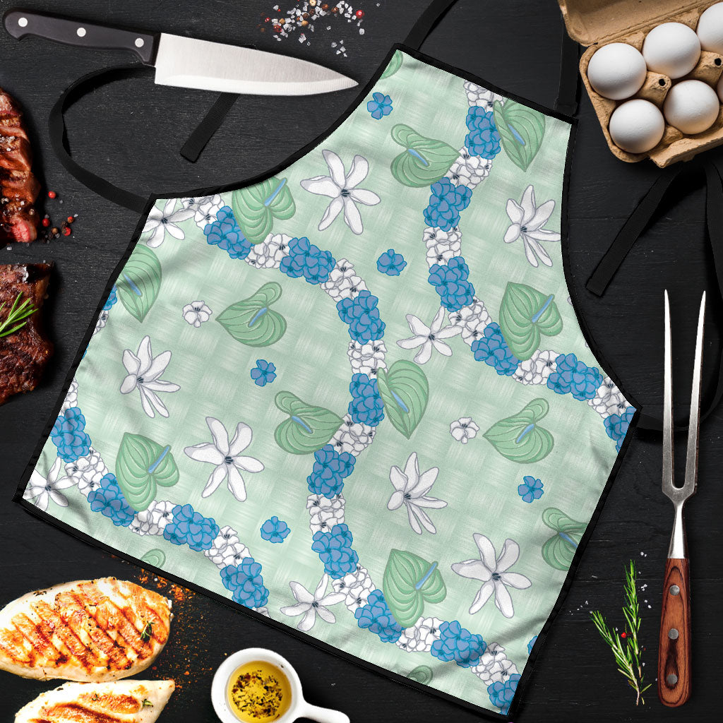 Hawaii Anthurium Tiare Pikake Lei Apron Omaomao Lauhala Art Pattern