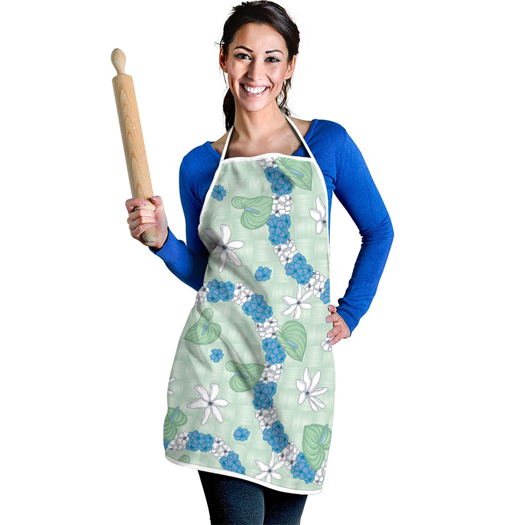Hawaii Anthurium Tiare Pikake Lei Apron Omaomao Lauhala Art Pattern
