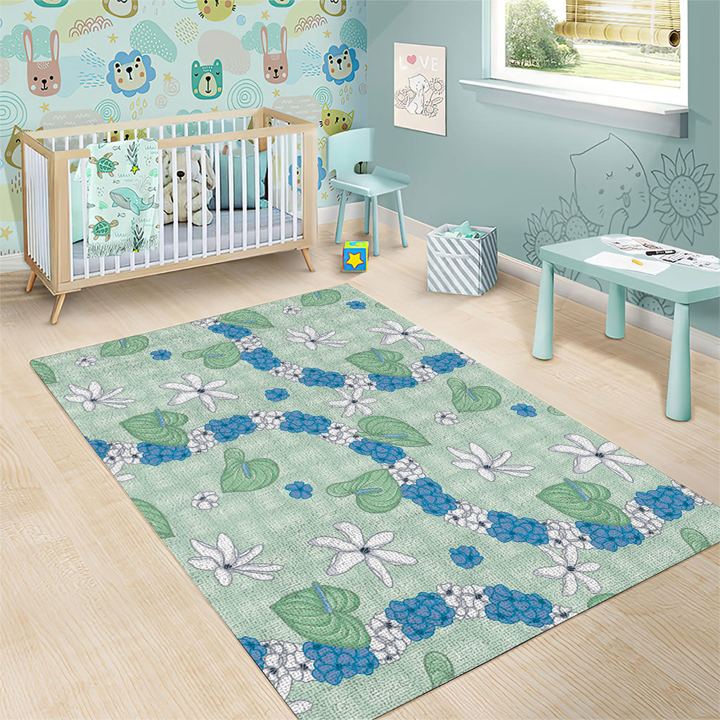 Hawaii Anthurium Tiare Pikake Lei Area Rug Omaomao Lauhala Art Pattern