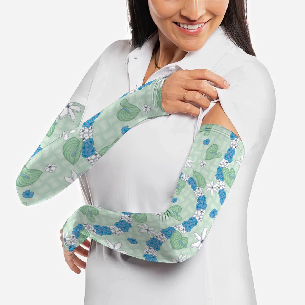 Hawaii Anthurium Tiare Pikake Lei Arm Sleeves Omaomao Lauhala Art Pattern LT01 - Polynesian Pride
