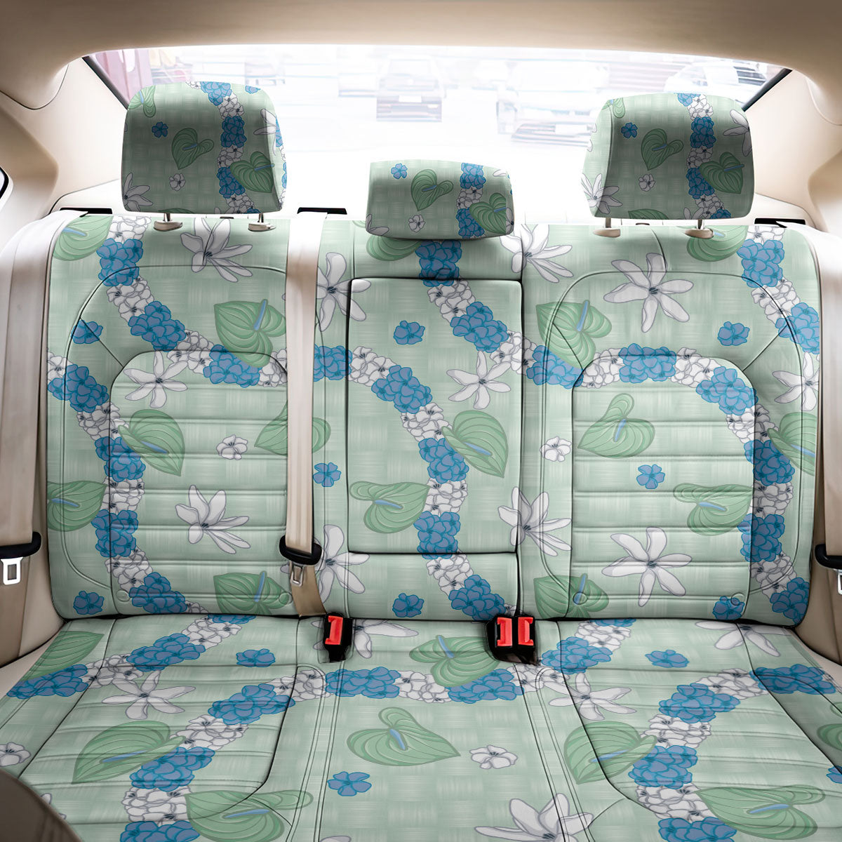 Hawaii Anthurium Tiare Pikake Lei Back Car Seat Cover Omaomao Lauhala Art Pattern LT01 - Polynesian Pride