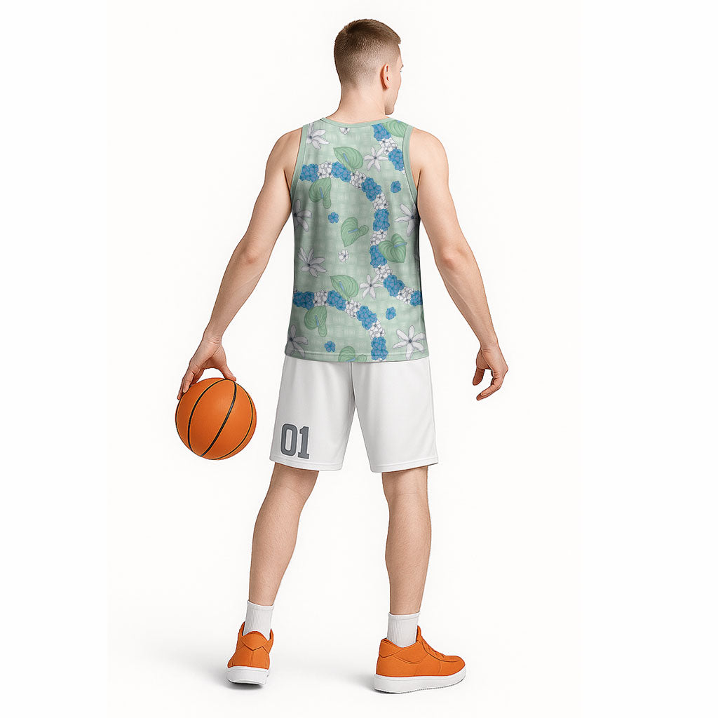 Hawaii Anthurium Tiare Pikake Lei Basketball Jersey Omaomao Lauhala Art Pattern