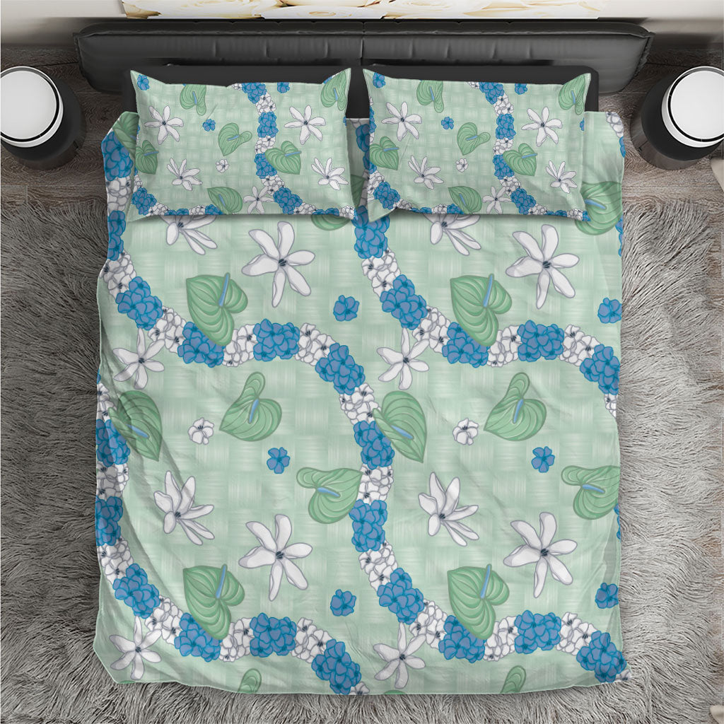 Hawaii Anthurium Tiare Pikake Lei Bedding Set Omaomao Lauhala Art Pattern LT01 Green - Polynesian Pride