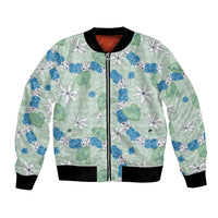 Hawaii Anthurium Tiare Pikake Lei Bomber Jacket Omaomao Lauhala Art Pattern LT01 Unisex Green - Polynesian Pride