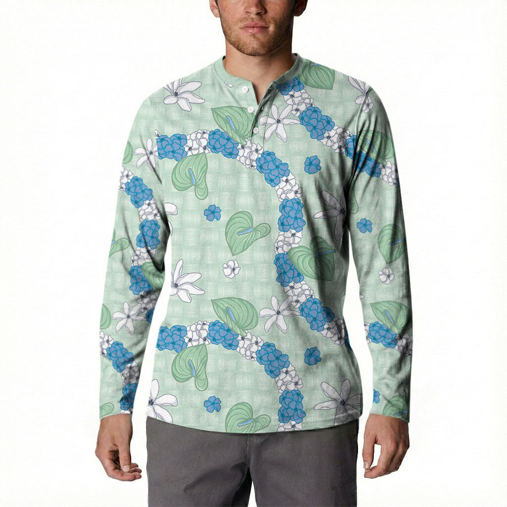 Hawaii Anthurium Tiare Pikake Lei Button Sweatshirt Omaomao Lauhala Art Pattern