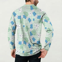 Hawaii Anthurium Tiare Pikake Lei Button Sweatshirt Omaomao Lauhala Art Pattern
