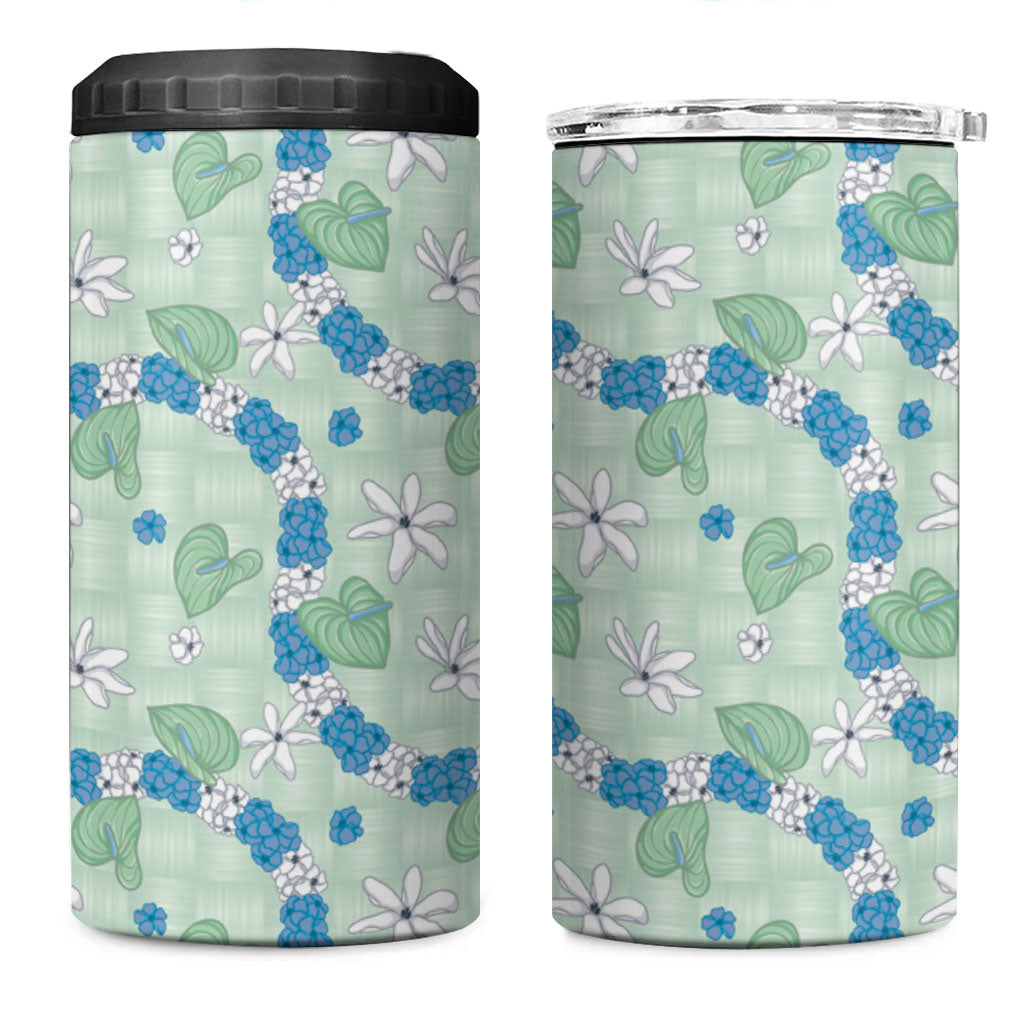 Hawaii Anthurium Tiare Pikake Lei 4 in 1 Can Cooler Tumbler Omaomao Lauhala Art Pattern LT01 One Size: 16 oz Green - Polynesian Pride