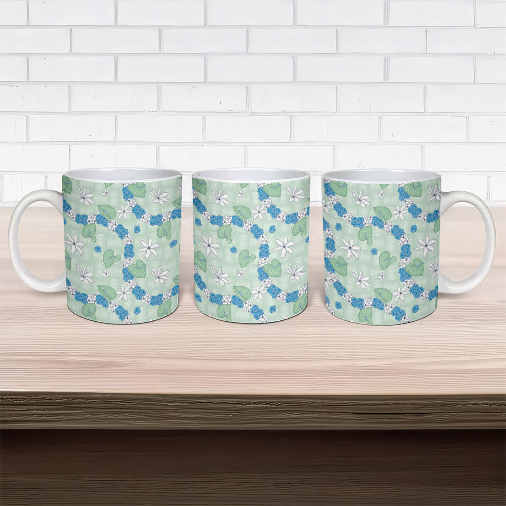 Hawaii Anthurium Tiare Pikake Lei Ceramic Mug Omaomao Lauhala Art Pattern LT01 - Polynesian Pride
