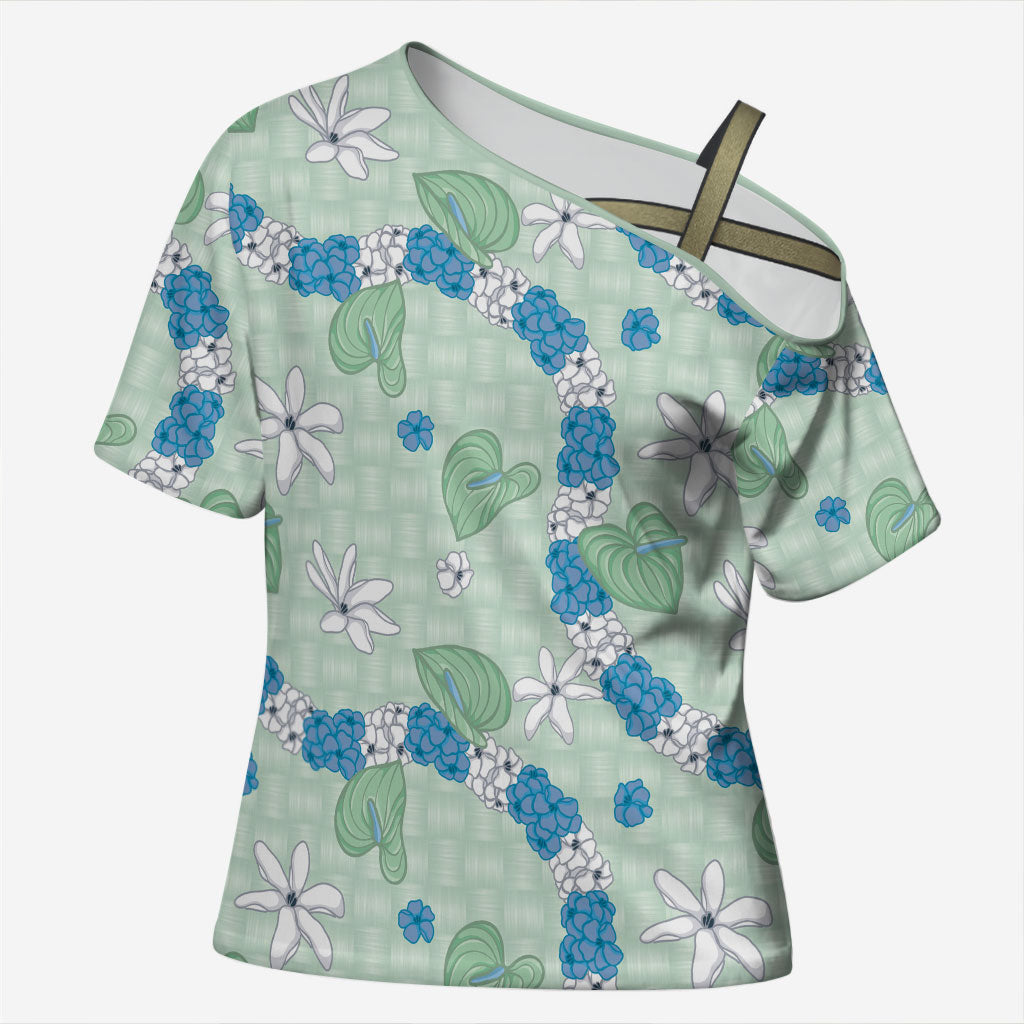 Hawaii Anthurium Tiare Pikake Lei Cross Shoulder Shirt Omaomao Lauhala Art Pattern