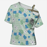 Hawaii Anthurium Tiare Pikake Lei Cross Shoulder Shirt Omaomao Lauhala Art Pattern