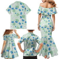 Hawaii Anthurium Tiare Pikake Lei Family Matching Mermaid Dress and Hawaiian Shirt Omaomao Lauhala Art Pattern
