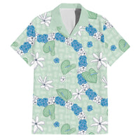 Hawaii Anthurium Tiare Pikake Lei Family Matching Off The Shoulder Long Sleeve Dress and Hawaiian Shirt Omaomao Lauhala Art Pattern