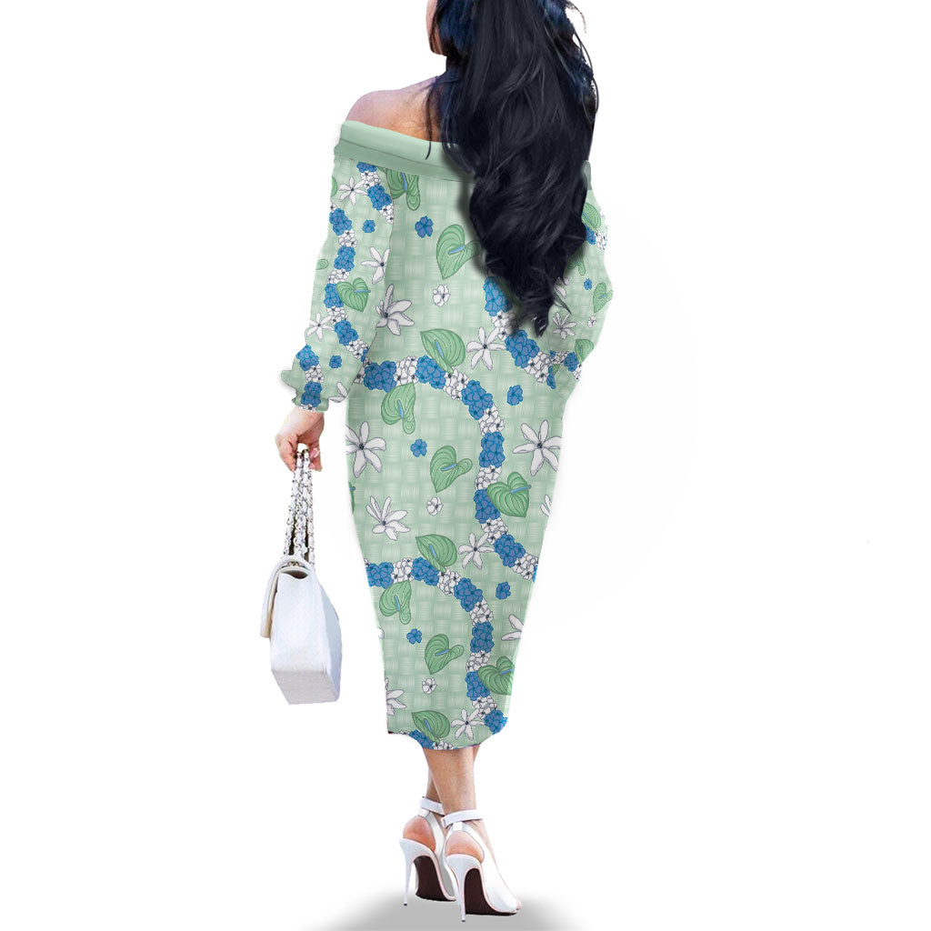 Hawaii Anthurium Tiare Pikake Lei Family Matching Off The Shoulder Long Sleeve Dress and Hawaiian Shirt Omaomao Lauhala Art Pattern
