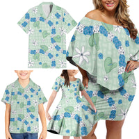 Hawaii Anthurium Tiare Pikake Lei Family Matching Off Shoulder Short Dress and Hawaiian Shirt Omaomao Lauhala Art Pattern