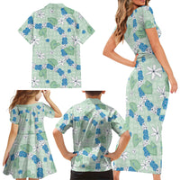 Hawaii Anthurium Tiare Pikake Lei Family Matching Short Sleeve Bodycon Dress and Hawaiian Shirt Omaomao Lauhala Art Pattern
