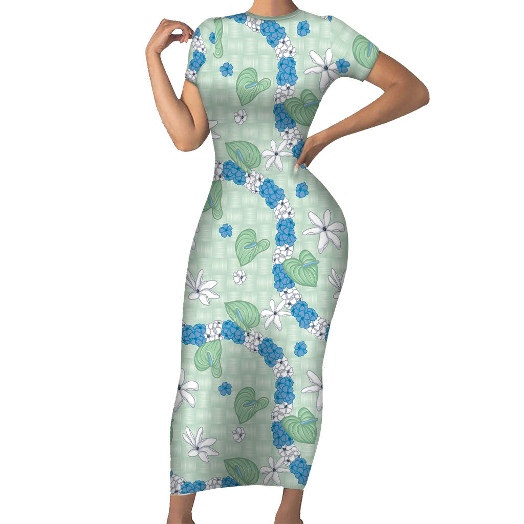Hawaii Anthurium Tiare Pikake Lei Family Matching Short Sleeve Bodycon Dress and Hawaiian Shirt Omaomao Lauhala Art Pattern