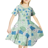 Hawaii Anthurium Tiare Pikake Lei Kid Short Sleeve Dress Omaomao Lauhala Art Pattern LT01 - Polynesian Pride