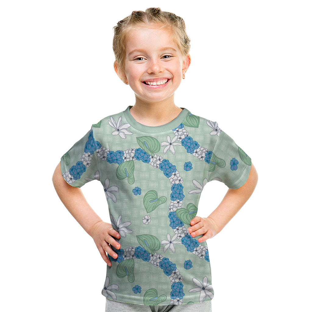 Hawaii Anthurium Tiare Pikake Lei Kid T Shirt Omaomao Lauhala Art Pattern LT01 Green - Polynesian Pride