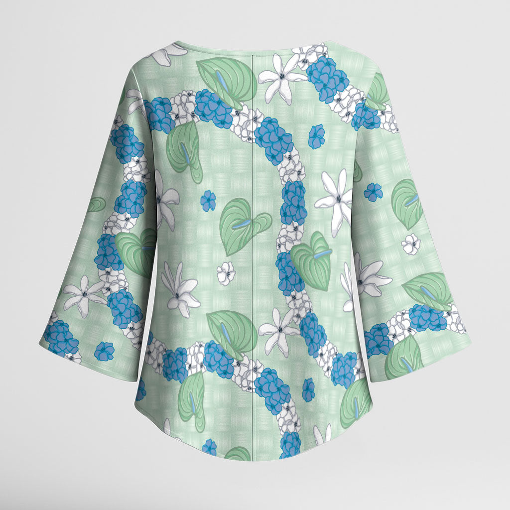 Hawaii Anthurium Tiare Pikake Lei Kimono Sleeve Blouse Omaomao Lauhala Art Pattern LT01 - Polynesian Pride