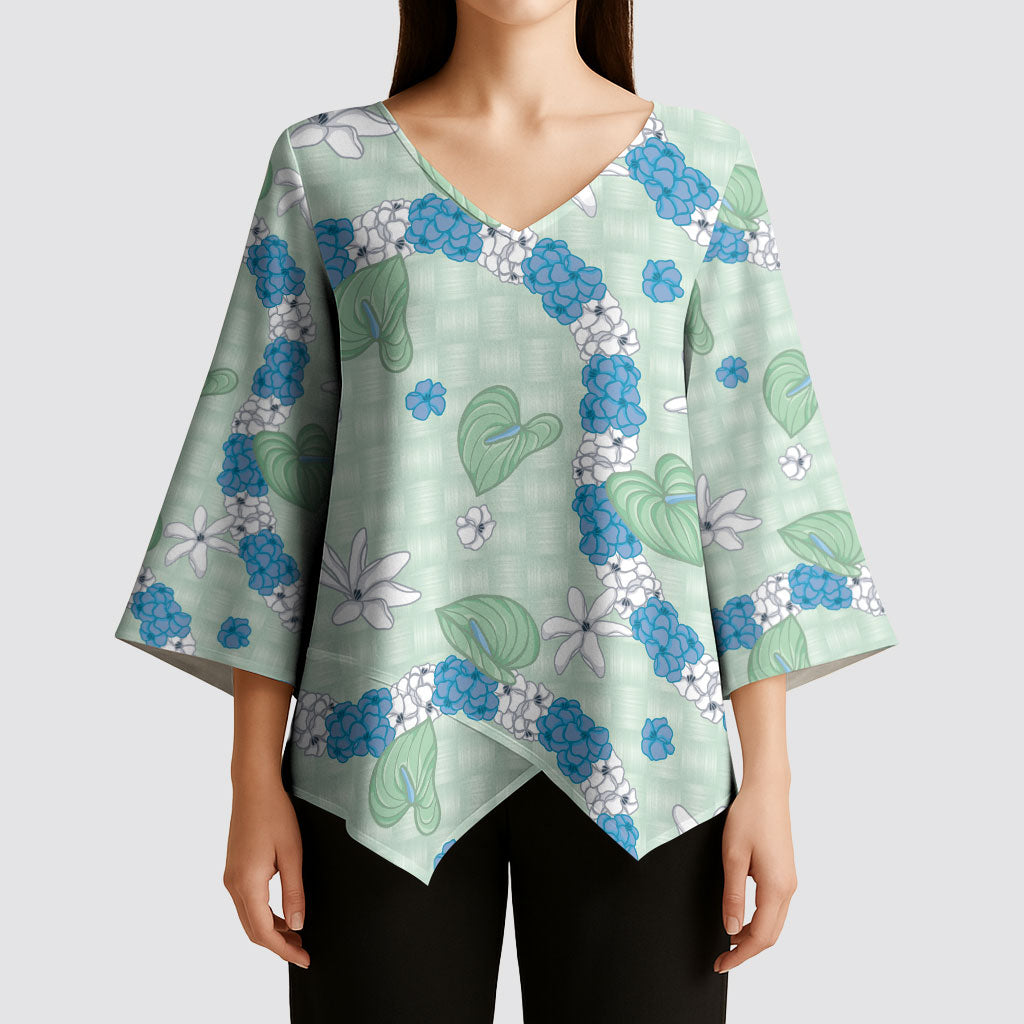 Hawaii Anthurium Tiare Pikake Lei Kimono Sleeve Blouse Omaomao Lauhala Art Pattern LT01 - Polynesian Pride