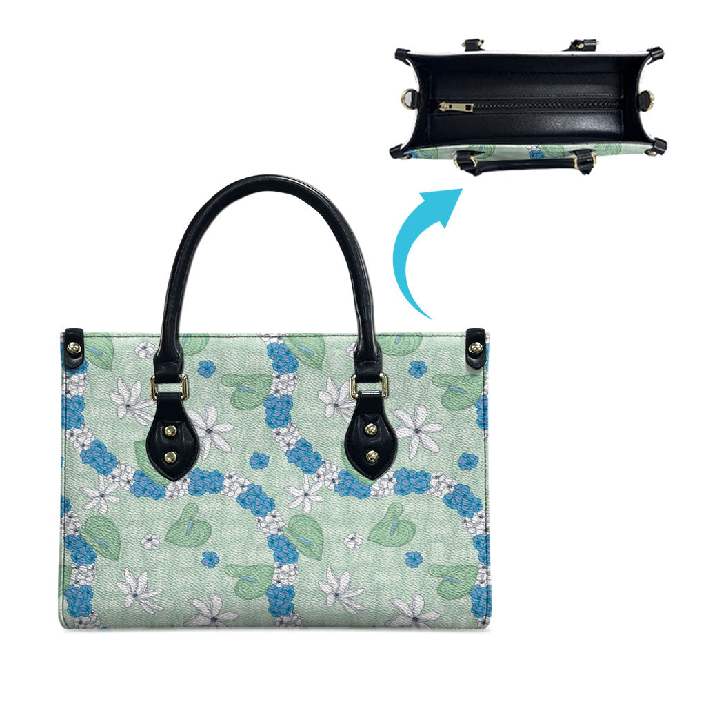 Hawaii Anthurium Tiare Pikake Lei Leather Bag Omaomao Lauhala Art Pattern LT01 - Polynesian Pride