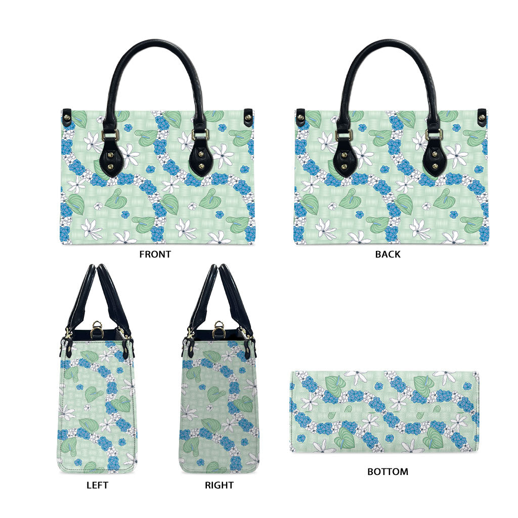 Hawaii Anthurium Tiare Pikake Lei Leather Bag Omaomao Lauhala Art Pattern LT01 - Polynesian Pride
