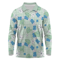 Hawaii Anthurium Tiare Pikake Lei Long Sleeve Polo Shirt Omaomao Lauhala Art Pattern LT01 Green - Polynesian Pride