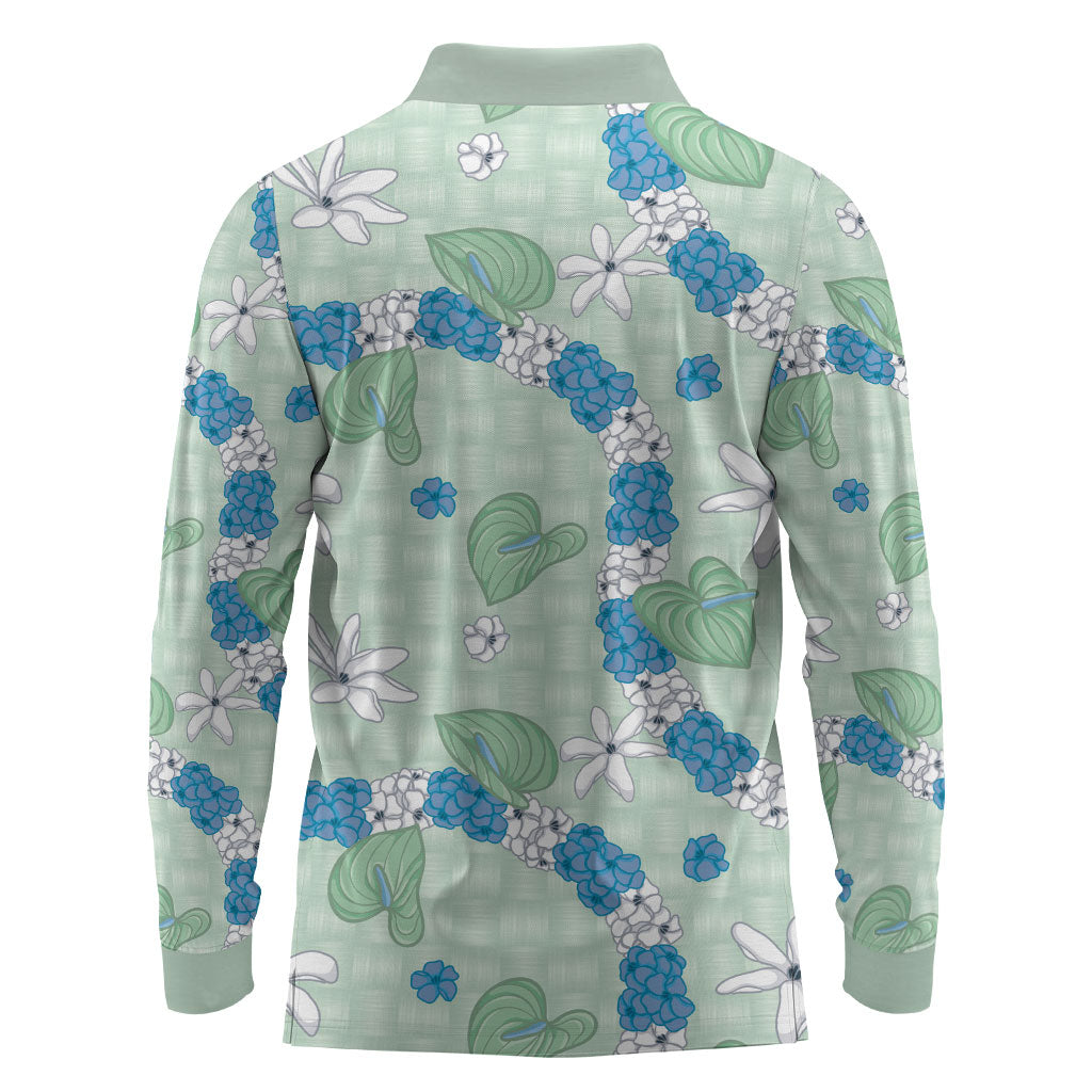 Hawaii Anthurium Tiare Pikake Lei Long Sleeve Polo Shirt Omaomao Lauhala Art Pattern LT01 - Polynesian Pride