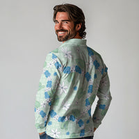 Hawaii Anthurium Tiare Pikake Lei Long Sleeve Polo Shirt Omaomao Lauhala Art Pattern LT01 - Polynesian Pride