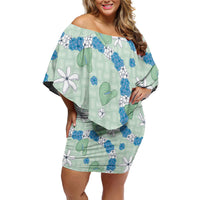 Hawaii Anthurium Tiare Pikake Lei Off Shoulder Short Dress Omaomao Lauhala Art Pattern