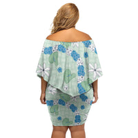 Hawaii Anthurium Tiare Pikake Lei Off Shoulder Short Dress Omaomao Lauhala Art Pattern