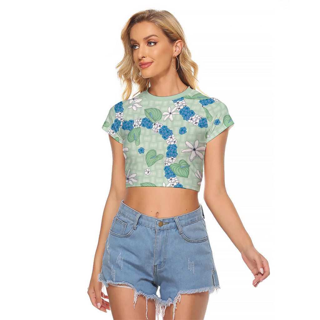 Hawaii Anthurium Tiare Pikake Lei Raglan Cropped T Shirt Omaomao Lauhala Art Pattern LT01 Female Green - Polynesian Pride