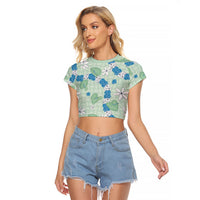 Hawaii Anthurium Tiare Pikake Lei Raglan Cropped T Shirt Omaomao Lauhala Art Pattern LT01 Female Green - Polynesian Pride