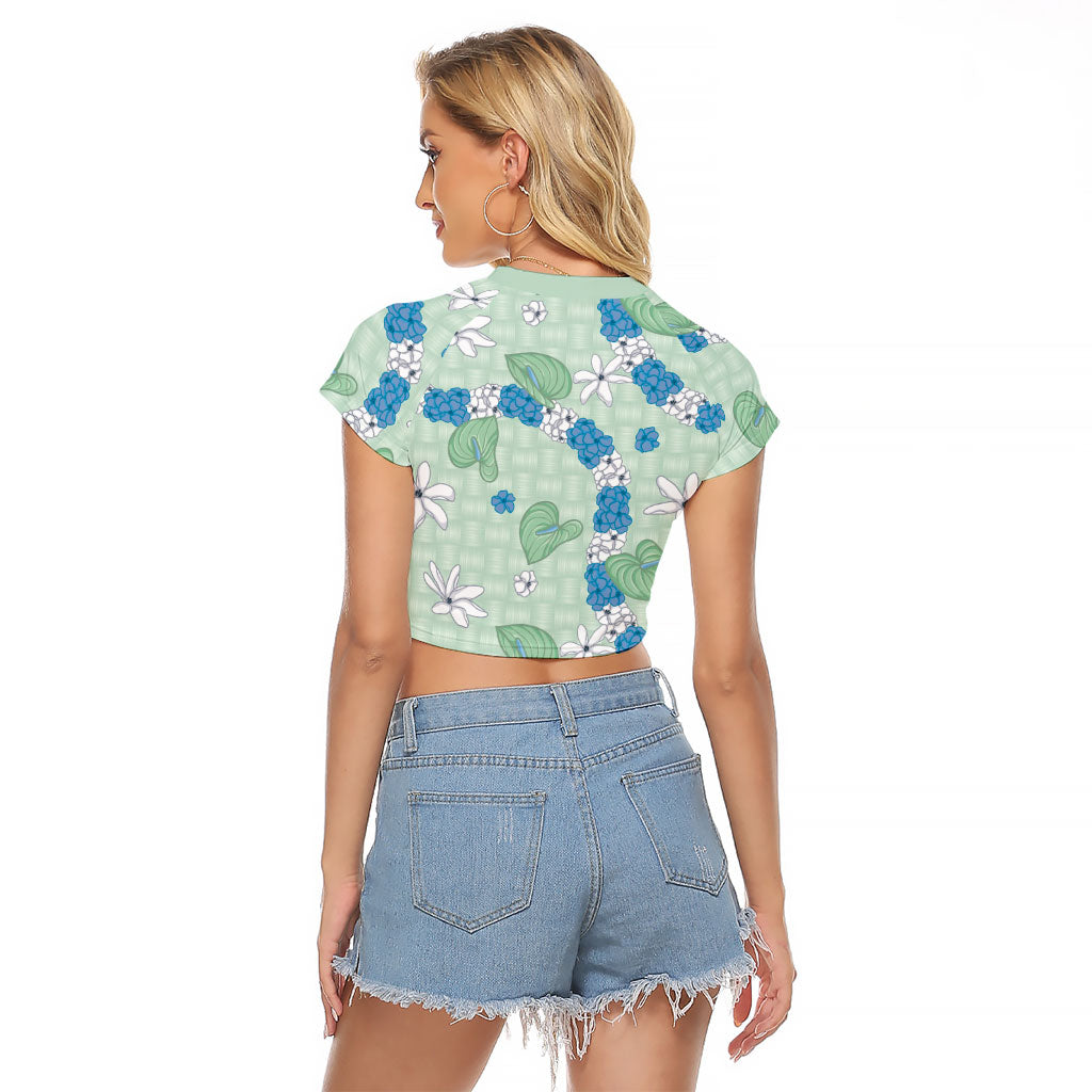 Hawaii Anthurium Tiare Pikake Lei Raglan Cropped T Shirt Omaomao Lauhala Art Pattern LT01 - Polynesian Pride