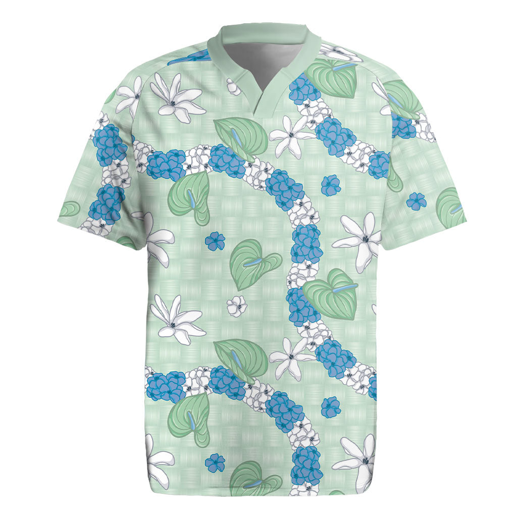 Hawaii Anthurium Tiare Pikake Lei Rugby Jersey Omaomao Lauhala Art Pattern LT01 Green - Polynesian Pride