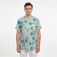 Hawaii Anthurium Tiare Pikake Lei Scrub Top Omaomao Lauhala Art Pattern LT01 - Polynesian Pride