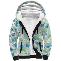 Hawaii Anthurium Tiare Pikake Lei Sherpa Hoodie Omaomao Lauhala Art Pattern LT01 Unisex Green - Polynesian Pride