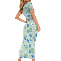 Hawaii Anthurium Tiare Pikake Lei Short Sleeve Bodycon Dress Omaomao Lauhala Art Pattern LT01 - Polynesian Pride