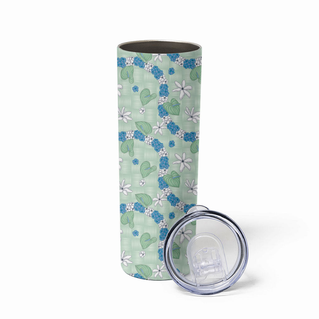 Hawaii Anthurium Tiare Pikake Lei Skinny Tumbler Omaomao Lauhala Art Pattern LT01 - Polynesian Pride