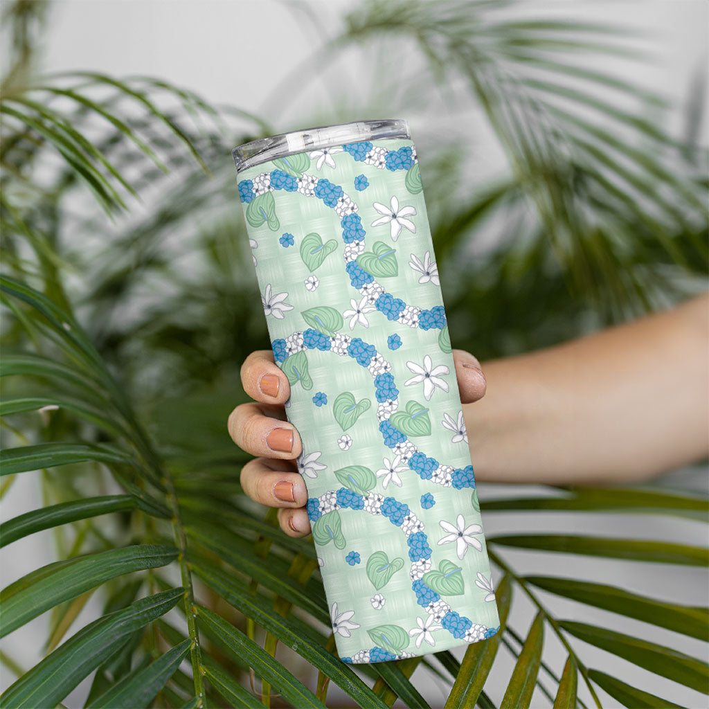 Hawaii Anthurium Tiare Pikake Lei Skinny Tumbler Omaomao Lauhala Art Pattern LT01 - Polynesian Pride